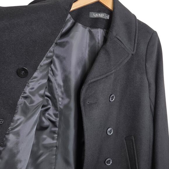 Lauren Ralph Lauren Women Double Breasted Wool Blend SZ 8 Black Peacoat Capsule - Picture 4 of 11